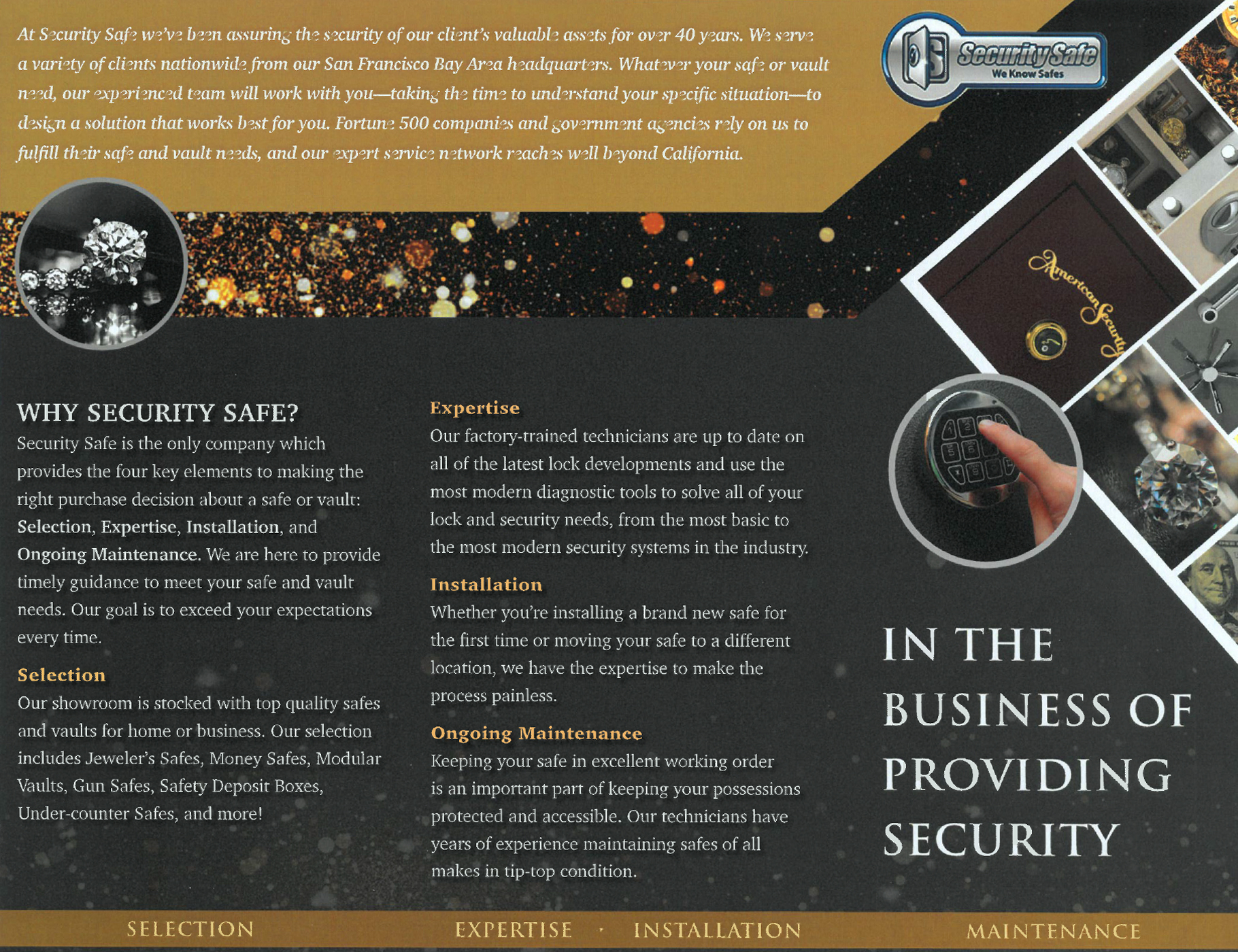 Point-of-Purchase-Broschüre für einen Hersteller von Schmucktresoren. Druckvertrieb. Kunde: Security Safe USA | Point-of-Purchase brochure for jewelry safe manufacturer. Print distribution. Client: Security Safe USA