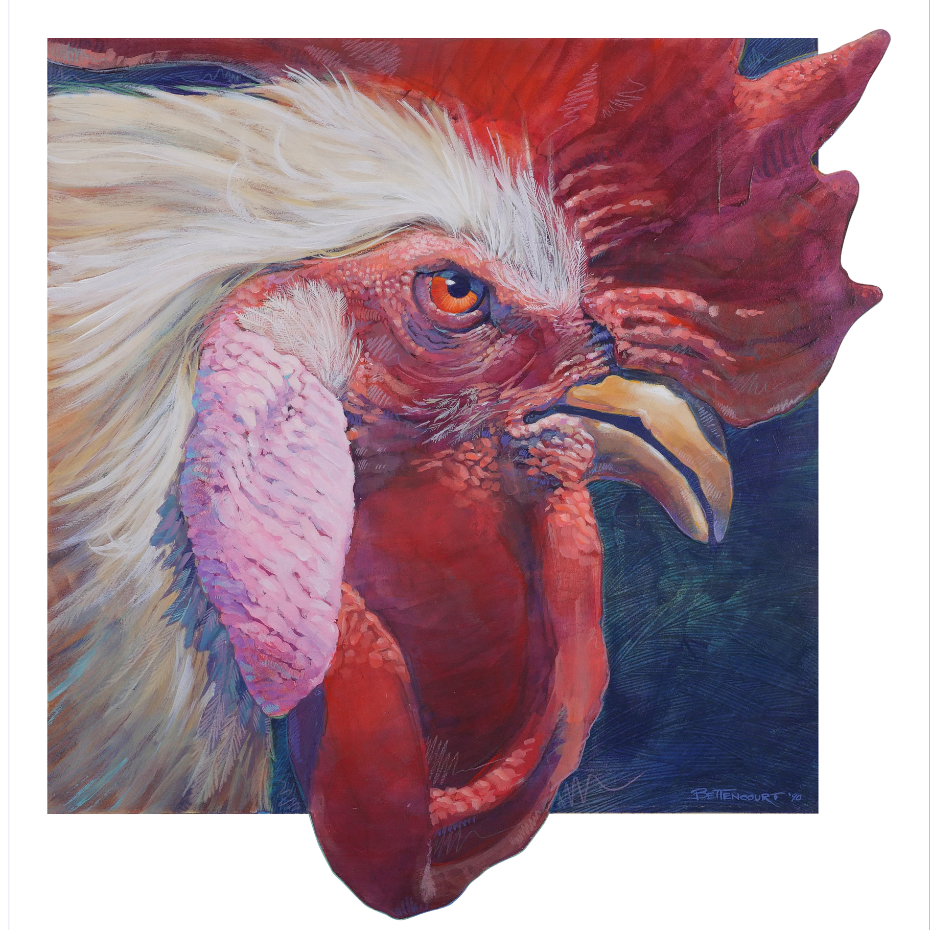 Melvin’s Feeling Cocky. 508 x 508 mm. Acryl und Buntstift auf Künstlerkarton. Privater Auftrag. | Melvin’s Feeling Cocky. 20 x 20 inches. Acrylic and colored pencil on artist board. Private Commission.